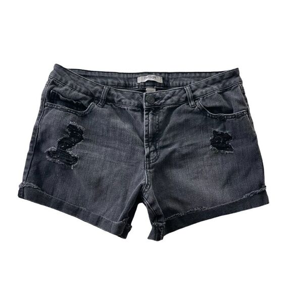 refuge Pants - Refuge Distressed Black Wash Denim Jean Cut Off Shorts Sz 10